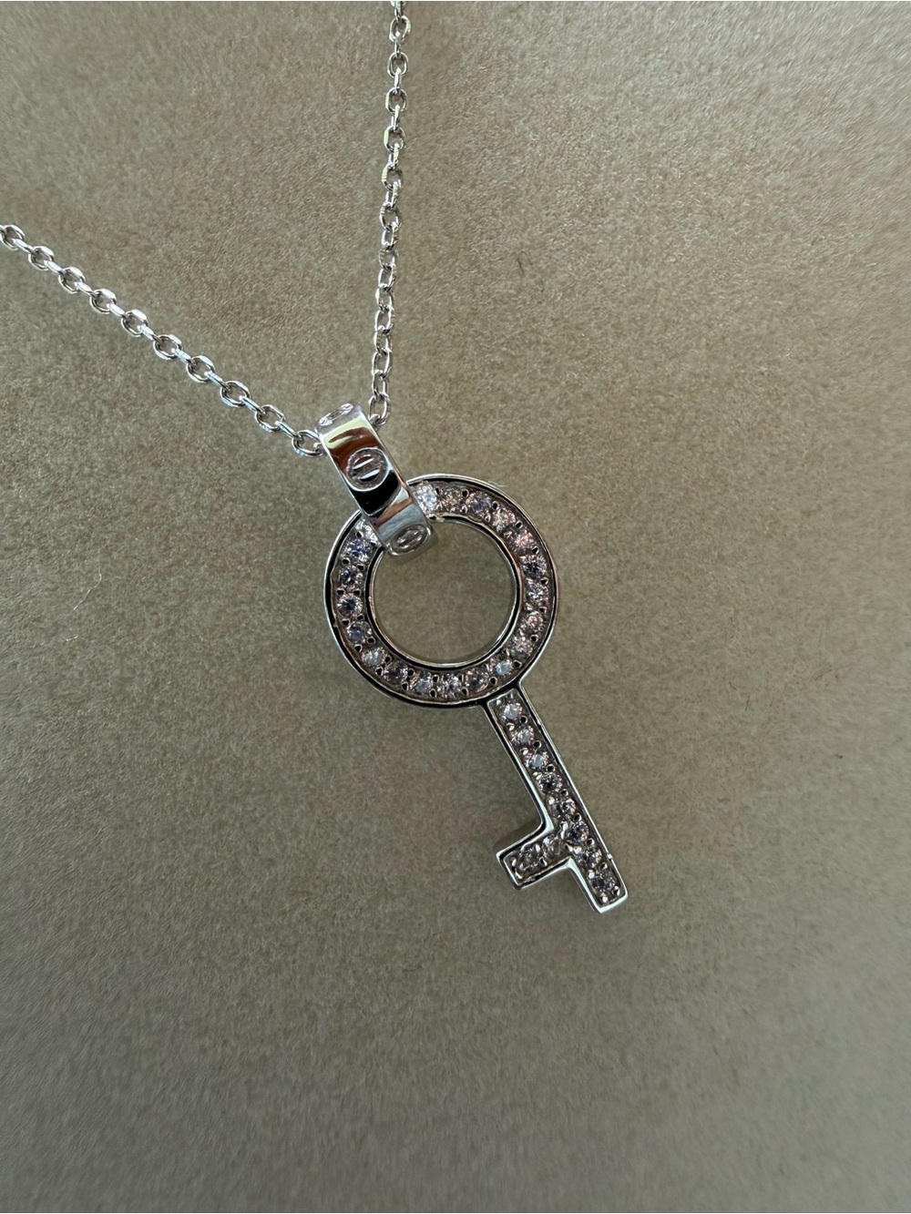 Crystal Key Pendant Necklace in Silver - Women's Jewelry